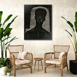 «Portret van een onbekende man» в интерьере комнаты в стиле ретро с плетеными креслами