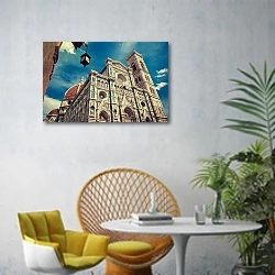 «Италия. Флоренция. Собор Санта-Мария-дель-Фьоре» в интерьере современной гостиной с желтым креслом