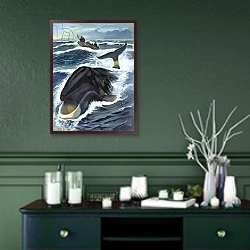 «Whaling» в интерьере прихожей в зеленых тонах над комодом