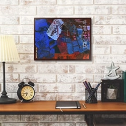 «Абстрактная картина #25» в интерьере кабинета в стиле лофт над столом