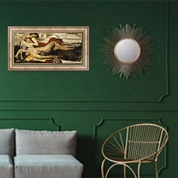 «Exhausted Maenides, c.1873-74» в интерьере классической гостиной с зеленой стеной над диваном