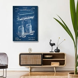 «Патент на разливной аппарат для пива, 1900г» в интерьере комнаты в стиле ретро над тумбой