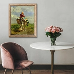 «Country Woman Riding a Donkey» в интерьере в классическом стиле над креслом