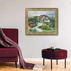 «VIEW OF THE VILLAGE 1» в интерьере гостиной в зеленых тонах