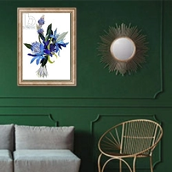 «blues» в интерьере классической гостиной с зеленой стеной над диваном