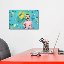 «Девочка с шариком под конфетти» в интерьере офиса над рабочим местом сотрудника