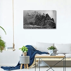 «Иглы гор Шамони» в интерьере гостиной в скандинавском стиле над диваном