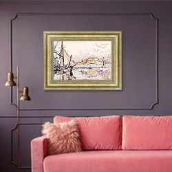 «Без названия 715» в интерьере гостиной с розовым диваном