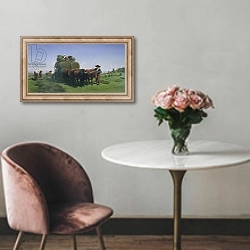 «Haymaking, Auvergne» в интерьере в классическом стиле над креслом
