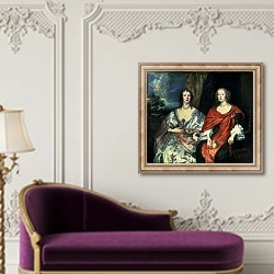 «A. Dalkieth and Lady Kirk, 1640» в интерьере в классическом стиле над банкеткой