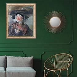 «The Shrimp Girl» в интерьере классической гостиной с зеленой стеной над диваном