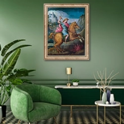 «Маркус Куртиус» в интерьере гостиной в зеленых тонах