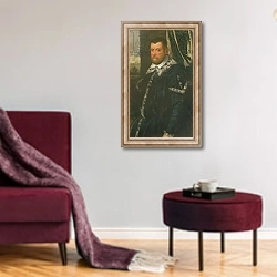 «Battista Morosoni, High Procurator» в интерьере гостиной в бордовых тонах