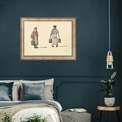 «Sketches from Life in Paris; Woman and Man Carrying Buckets» в интерьере классической спальни с темными стенами