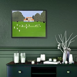 «Cricket Match» в интерьере прихожей в зеленых тонах над комодом