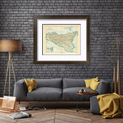 «Карта Сицилии, конец 19 в. 1» в интерьере в стиле лофт над диваном