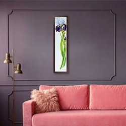 «Iris with Three Buds, 2010,watercolour» в интерьере гостиной с розовым диваном