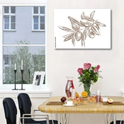 «Ветка с листьями и оливками» в интерьере кухни рядом с окном