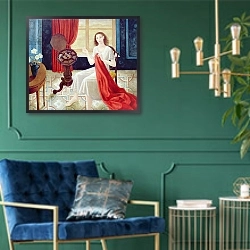 «Sewing» в интерьере в классическом стиле с зеленой стеной