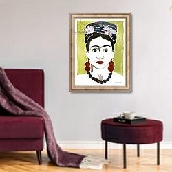 «Frida, 2011» в интерьере гостиной в бордовых тонах