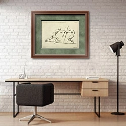 «Two figures straining against a post» в интерьере современного кабинета с кирпичными стенами
