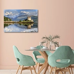 «Шотландия, Замок Эйлен-Донан» в интерьере современной столовой в пастельных тонах