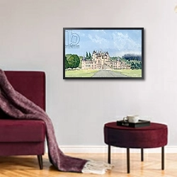 «Glamis Castle, Tayside» в интерьере гостиной в бордовых тонах