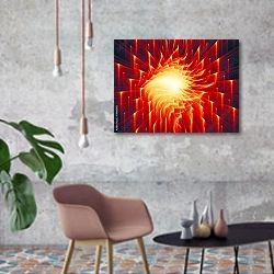 «Огненное солнце» в интерьере в стиле лофт с бетонной стеной
