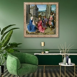 «Поклонение королей 4» в интерьере гостиной в зеленых тонах