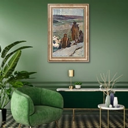 «Shepherds Abiding in the Field» в интерьере гостиной в зеленых тонах
