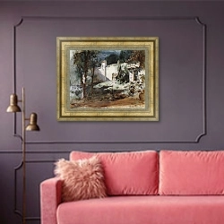 «Сад Маргариты. 1882» в интерьере гостиной с розовым диваном