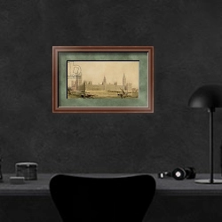 «Perspective View of the new Houses of Parliament, c.1840s» в интерьере кабинета в черных цветах над столом