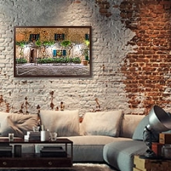 «Стены старого дома в Тосканском городе Монтериджиони» в интерьере гостиной в стиле лофт с кирпичной стеной