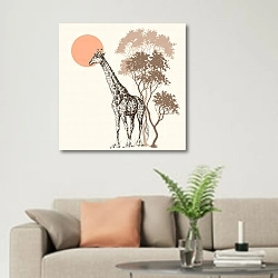 «Жираф и закат» в интерьере современной светлой гостиной над диваном
