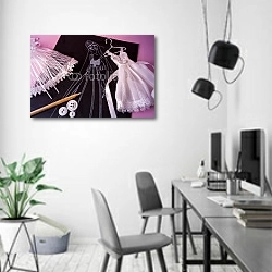 «Эскиз дизайна свадебного платья» в интерьере современного офиса в минималистичном стиле