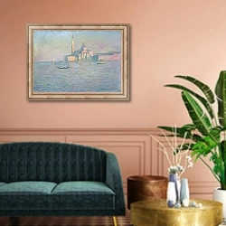 «Венецианский вид» в интерьере классической гостиной над диваном