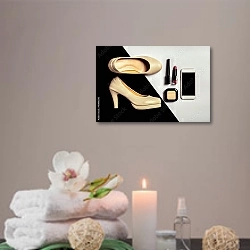 «Светлые туфли и аксессуары на чёрно-белом фоне» в интерьере салона красоты