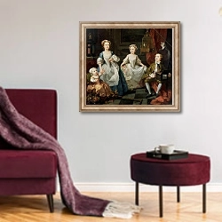 «The Graham Children, 1742 2» в интерьере гостиной в бордовых тонах