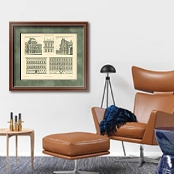 «Фасады домов XII. Die Renaissance 1» в интерьере кабинета с кожаным креслом