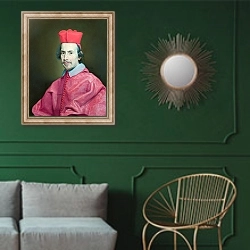«Портрет кардинала Марко Галло» в интерьере классической гостиной с зеленой стеной над диваном