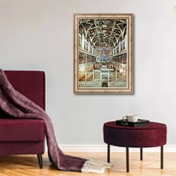 «Interior view of the Sistine Chapel» в интерьере гостиной в бордовых тонах