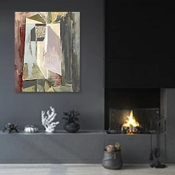 «Abstract Portrait» в интерьере гостиной в стиле минимализм с камином