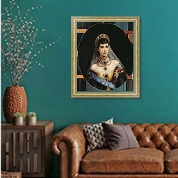 «Portrait of Empress Maria Fyodorovna Dagmar of Denmark» в интерьере гостиной с зеленой стеной над диваном