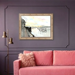 «Falmouth, 2013, watercolour» в интерьере гостиной с розовым диваном