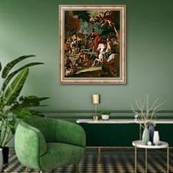 «Barak and Deborah» в интерьере гостиной в зеленых тонах