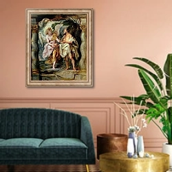 «The Prophet Elijah and the Angel in the Wilderness, c.1626-28» в интерьере классической гостиной над диваном