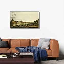 «A View of Dresden from the right bank of the River Elbe above the Augustusbrucke» в интерьере современной гостиной над диваном