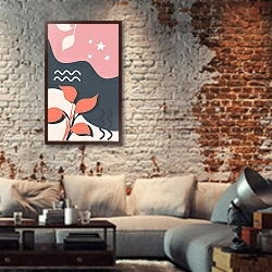 «Малиновая осень, часть 3» в интерьере гостиной в стиле лофт с кирпичной стеной