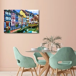 «Красочный город Кольмар в Эльзасе, Франция» в интерьере современной столовой в пастельных тонах