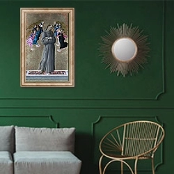 «Святой Франсис из Ассизи с Ангелами» в интерьере классической гостиной с зеленой стеной над диваном